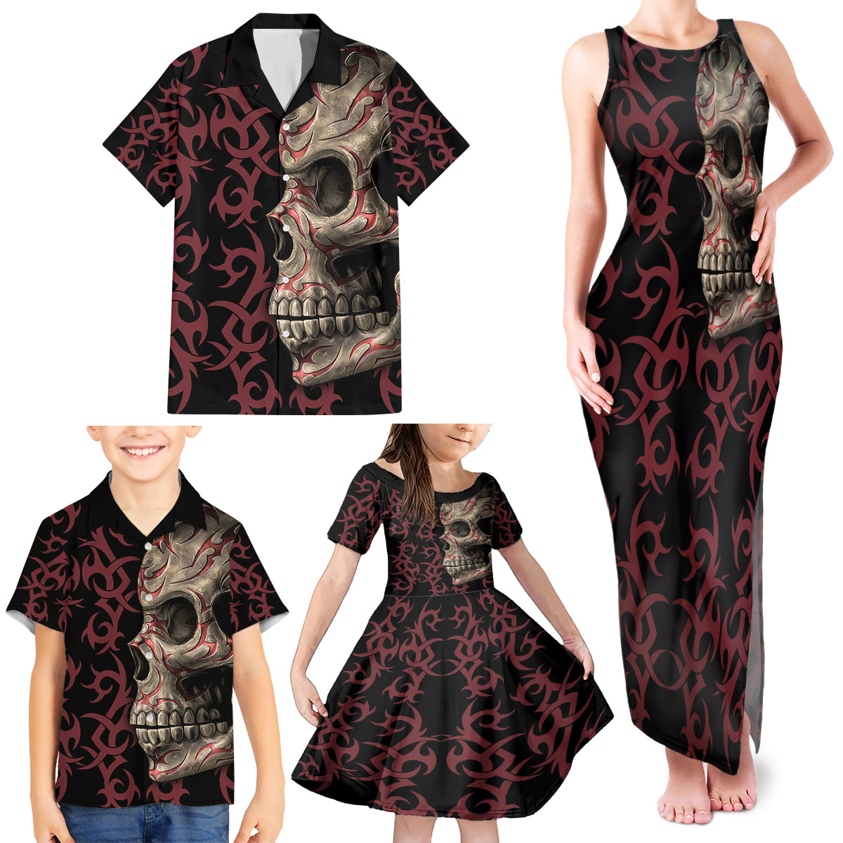 Zero F Given Skull Family Matching Tank Maxi Dress and Hawaiian Shirt - Wonder Print Shop