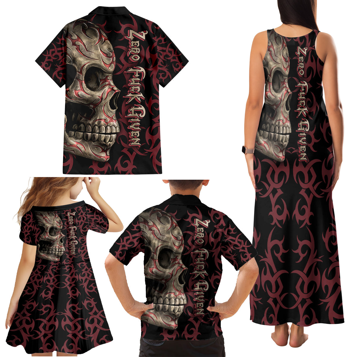 Zero F Given Skull Family Matching Tank Maxi Dress and Hawaiian Shirt - Wonder Print Shop