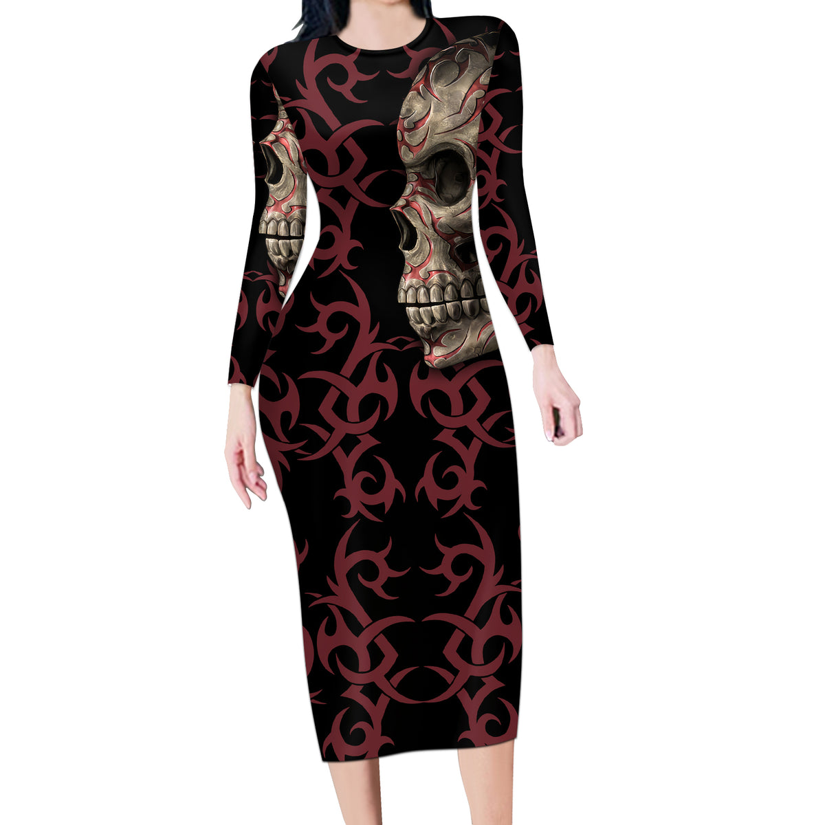Zero F Given Skull Long Sleeve Bodycon Dress - Wonder Print Shop