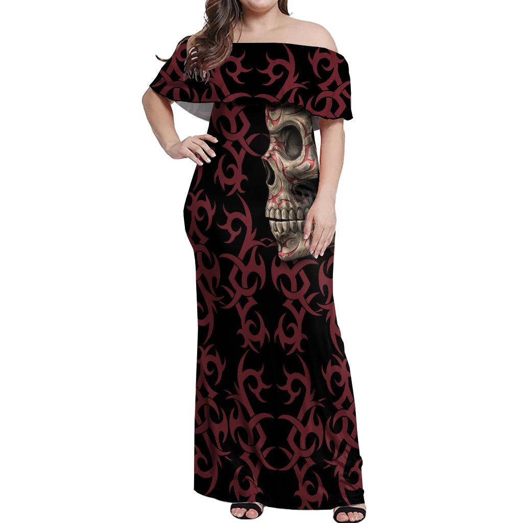 Zero F Given Skull Off Shoulder Maxi Dress - Wonder Print Shop