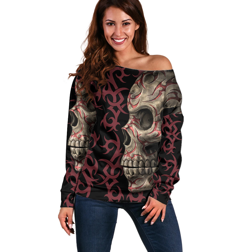 Zero F Given Skull Off Shoulder Sweater - Wonder Print Shop
