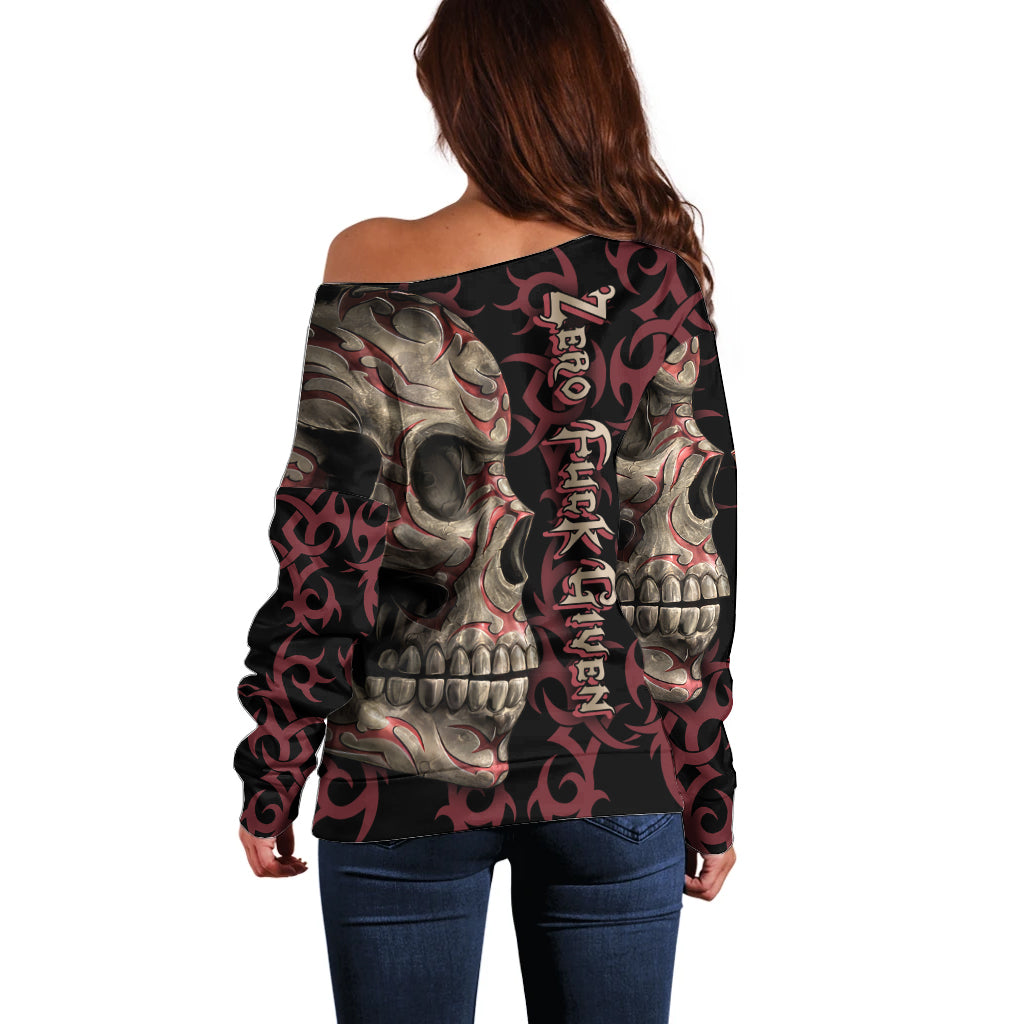 Zero F Given Skull Off Shoulder Sweater - Wonder Print Shop