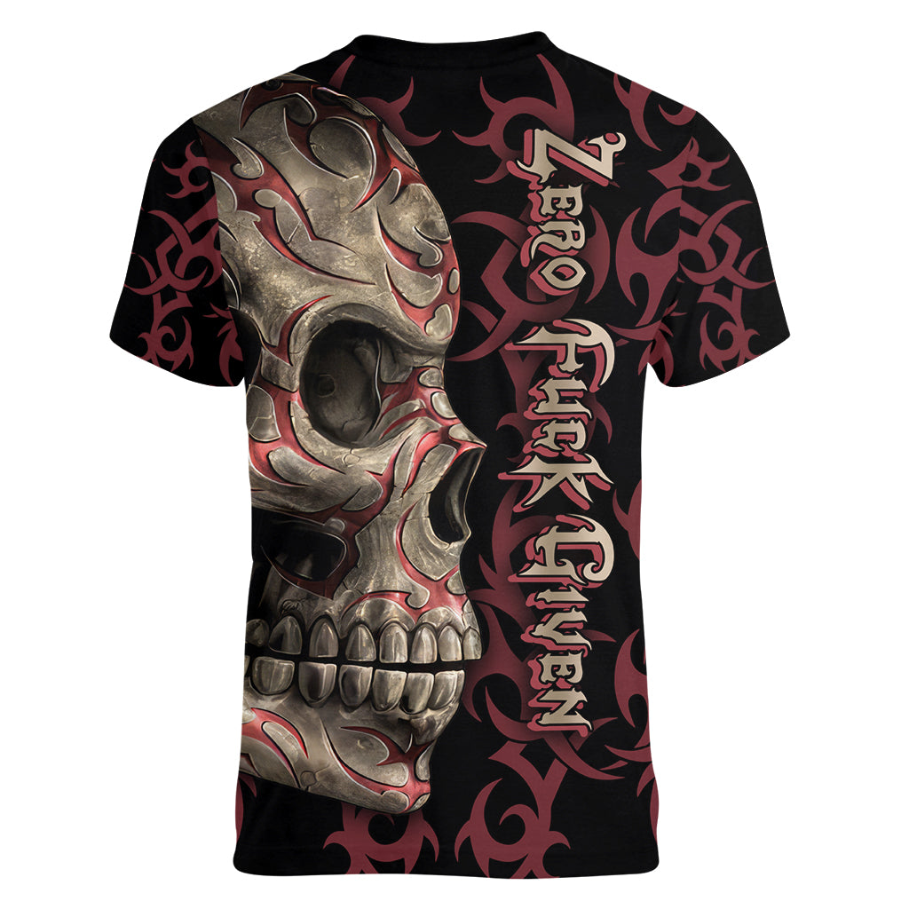 Zero F Given Skull Women V Neck T Shirt - Wonder Print Shop