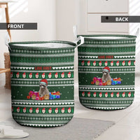 Sloth Christmas Laundry Basket with Santa Hat, Presents, and Festive Pattern - Wonder Print Shop