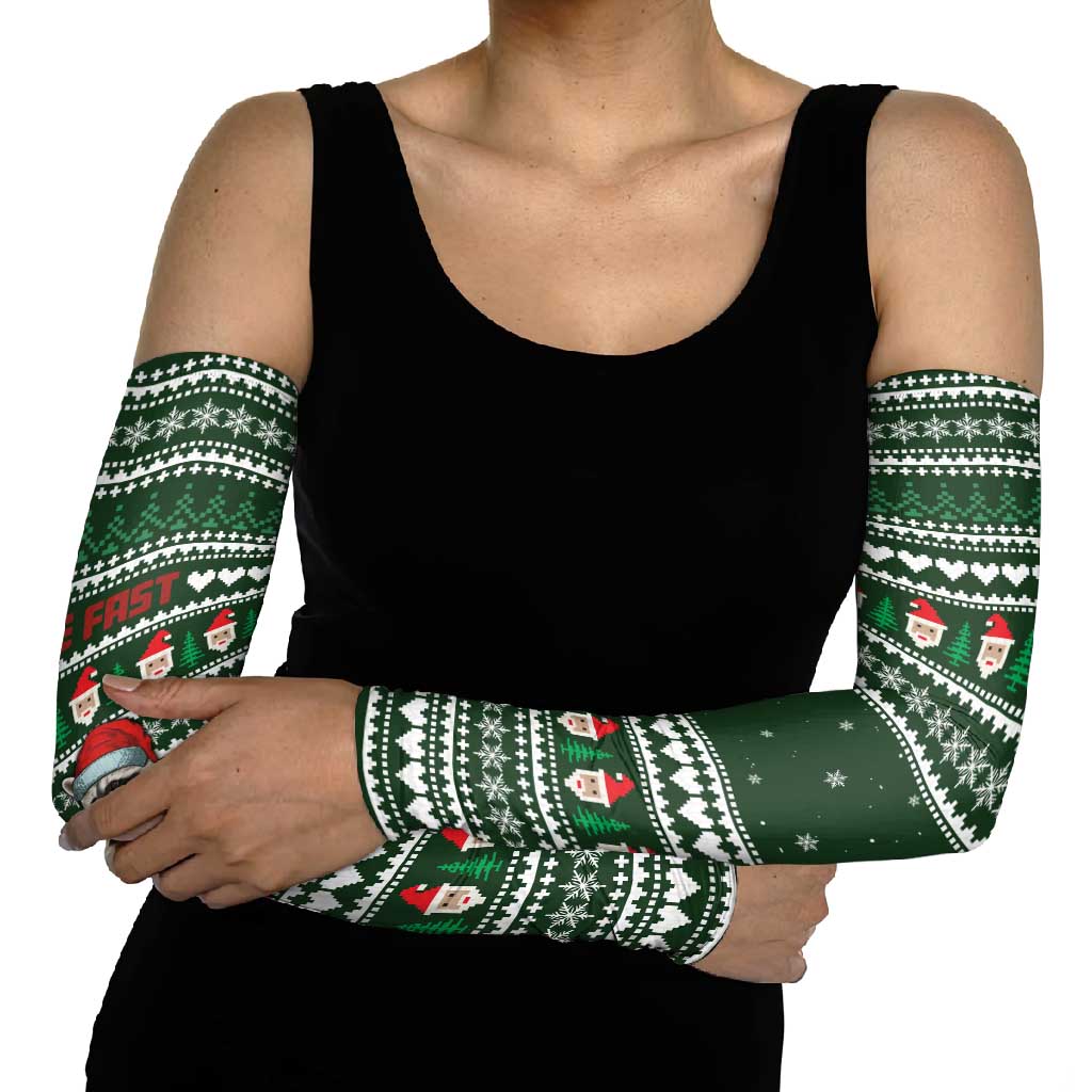 Sloth Christmas Arm Sleeves with Santa Hat, Presents, and Festive Pattern - Wonder Print Shop