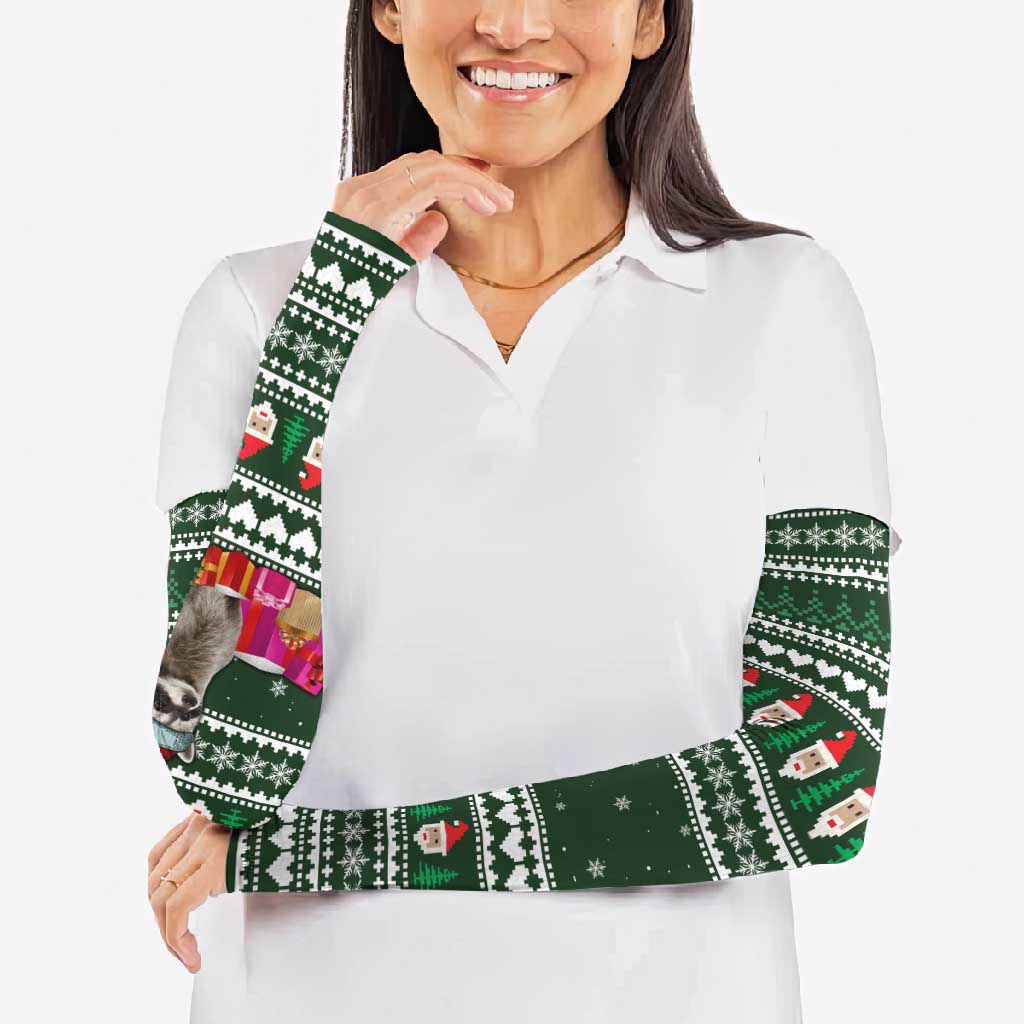Sloth Christmas Arm Sleeves with Santa Hat, Presents, and Festive Pattern - Wonder Print Shop