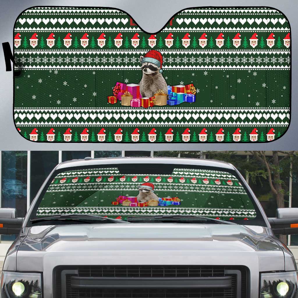 Sloth Christmas Auto Sun Shade with Santa Hat, Presents, and Festive Pattern - Wonder Print Shop