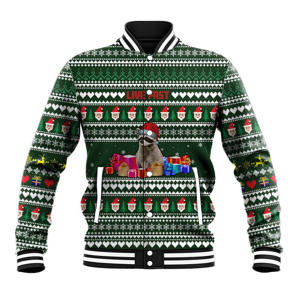 Sloth Christmas Baseball Jacket with Santa Hat, Presents, and Festive Pattern - Wonder Print Shop
