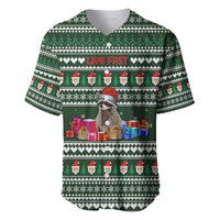 Sloth Christmas Baseball Jersey with Santa Hat, Presents, and Festive Pattern - Wonder Print Shop