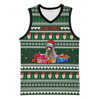Sloth Christmas Basketball Jersey with Santa Hat, Presents, and Festive Pattern - Wonder Print Shop
