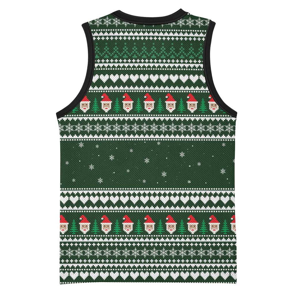 Sloth Christmas Basketball Jersey with Santa Hat, Presents, and Festive Pattern - Wonder Print Shop