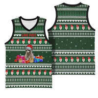 Sloth Christmas Basketball Jersey with Santa Hat, Presents, and Festive Pattern - Wonder Print Shop
