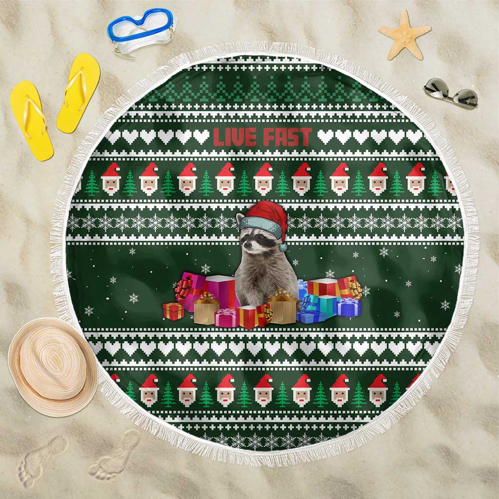 Sloth Christmas Beach Blanket with Santa Hat, Presents, and Festive Pattern - Wonder Print Shop