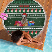 Sloth Christmas Beach Blanket with Santa Hat, Presents, and Festive Pattern - Wonder Print Shop