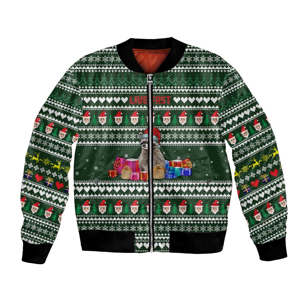 Sloth Christmas Bomber Jacket with Santa Hat, Presents, and Festive Pattern - Wonder Print Shop
