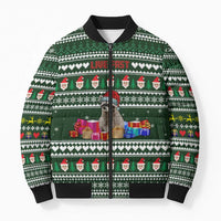 Sloth Christmas Bomber Puffer Jacket with Santa Hat, Presents, and Festive Pattern - Wonder Print Shop