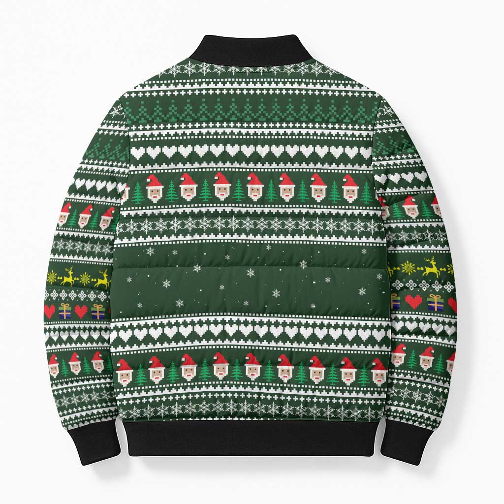 Sloth Christmas Bomber Puffer Jacket with Santa Hat, Presents, and Festive Pattern - Wonder Print Shop