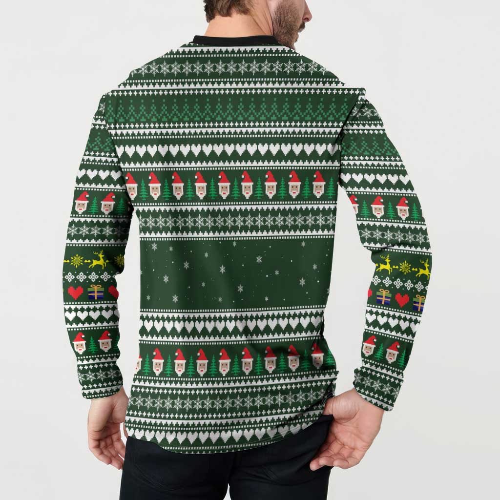 Sloth Christmas Button Sweatshirt with Santa Hat, Presents, and Festive Pattern - Wonder Print Shop