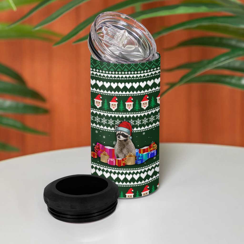 Sloth Christmas 4 in 1 Can Cooler Tumbler with Santa Hat, Presents, and Festive Pattern - Wonder Print Shop