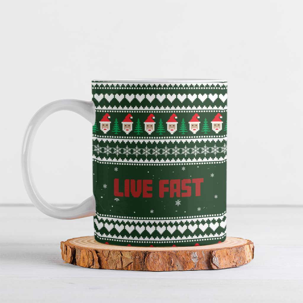Sloth Christmas Ceramic Mug with Santa Hat, Presents, and Festive Pattern - Wonder Print Shop