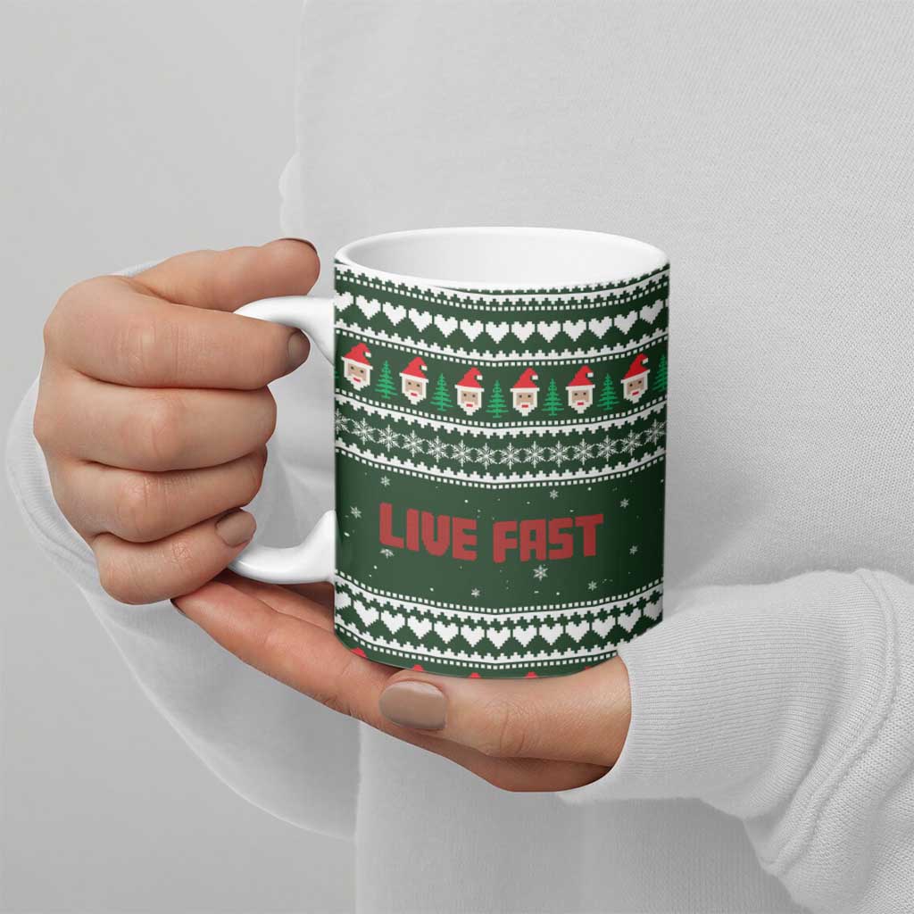 Sloth Christmas Ceramic Mug with Santa Hat, Presents, and Festive Pattern - Wonder Print Shop