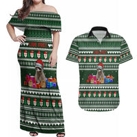 Sloth Christmas Couples Matching Off Shoulder Maxi Dress and Hawaiian Shirt with Santa Hat, Presents, and Festive Pattern - Wonder Print Shop