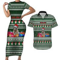 Sloth Christmas Couples Matching Short Sleeve Bodycon Dress and Hawaiian Shirt with Santa Hat, Presents, and Festive Pattern - Wonder Print Shop