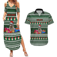 Sloth Christmas Couples Matching Summer Maxi Dress and Hawaiian Shirt with Santa Hat, Presents, and Festive Pattern - Wonder Print Shop
