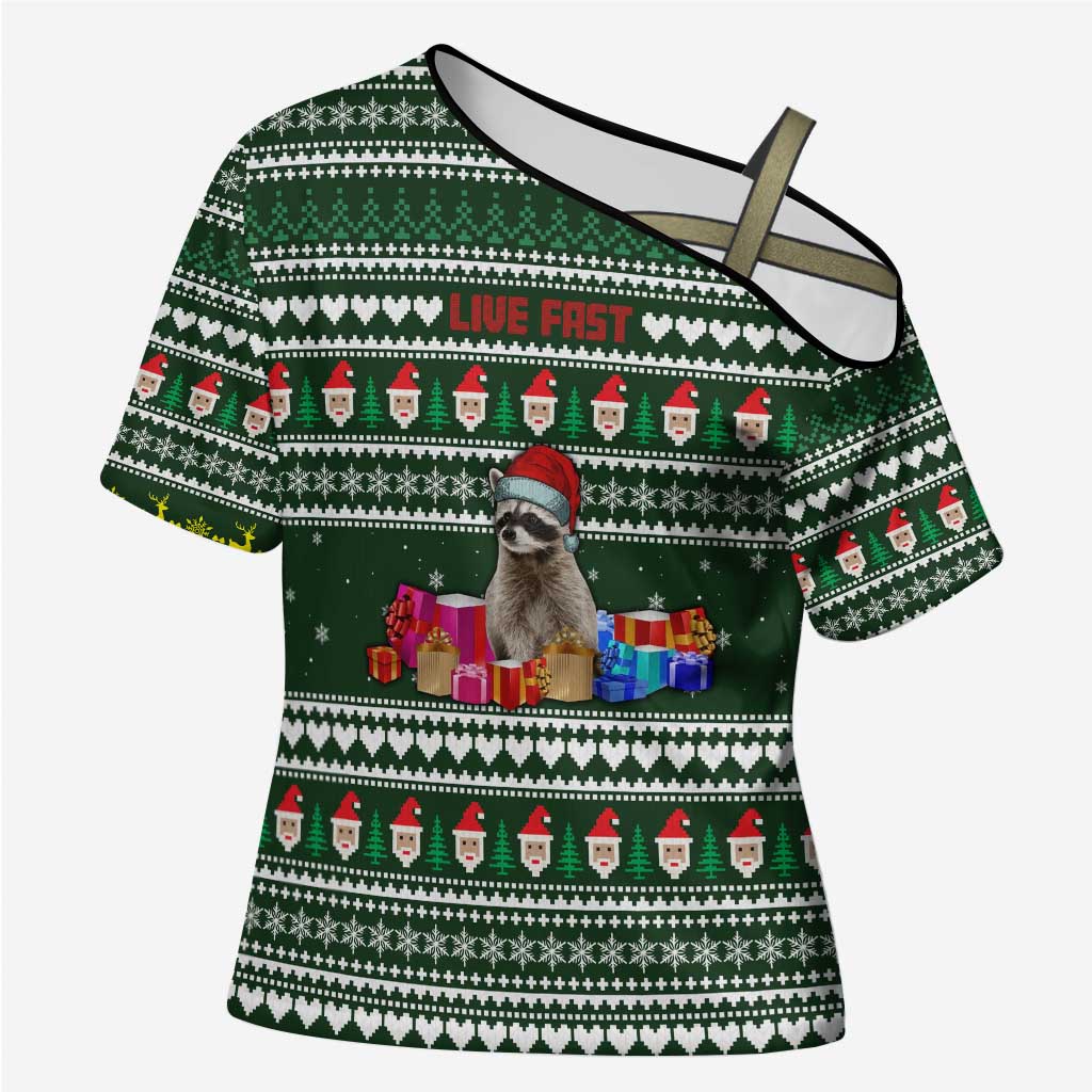 Sloth Christmas Cross Shoulder Shirt with Santa Hat, Presents, and Festive Pattern - Wonder Print Shop
