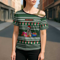 Sloth Christmas Cross Shoulder Shirt with Santa Hat, Presents, and Festive Pattern - Wonder Print Shop