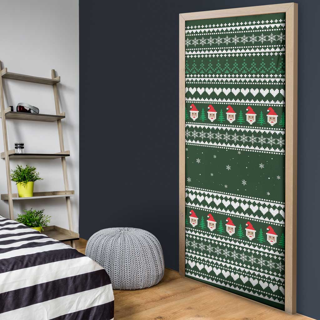 Sloth Christmas Door Cover with Santa Hat, Presents, and Festive Pattern - Wonder Print Shop