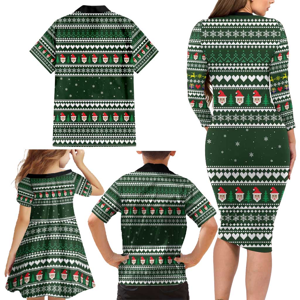 Sloth Christmas Family Matching Long Sleeve Bodycon Dress and Hawaiian Shirt with Santa Hat, Presents, and Festive Pattern - Wonder Print Shop