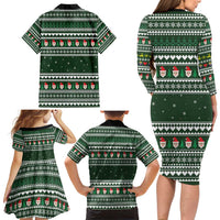 Sloth Christmas Family Matching Long Sleeve Bodycon Dress and Hawaiian Shirt with Santa Hat, Presents, and Festive Pattern - Wonder Print Shop