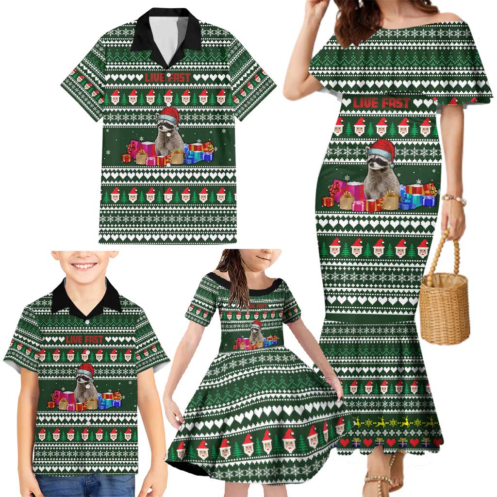 Sloth Christmas Family Matching Mermaid Dress and Hawaiian Shirt with Santa Hat, Presents, and Festive Pattern - Wonder Print Shop