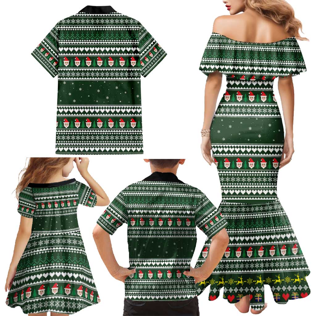 Sloth Christmas Family Matching Mermaid Dress and Hawaiian Shirt with Santa Hat, Presents, and Festive Pattern - Wonder Print Shop