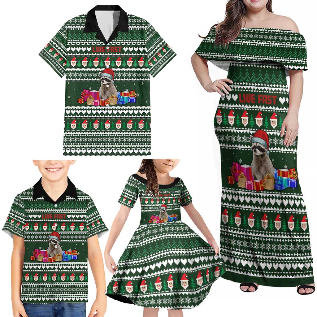 Sloth Christmas Family Matching Off Shoulder Maxi Dress and Hawaiian Shirt with Santa Hat, Presents, and Festive Pattern - Wonder Print Shop