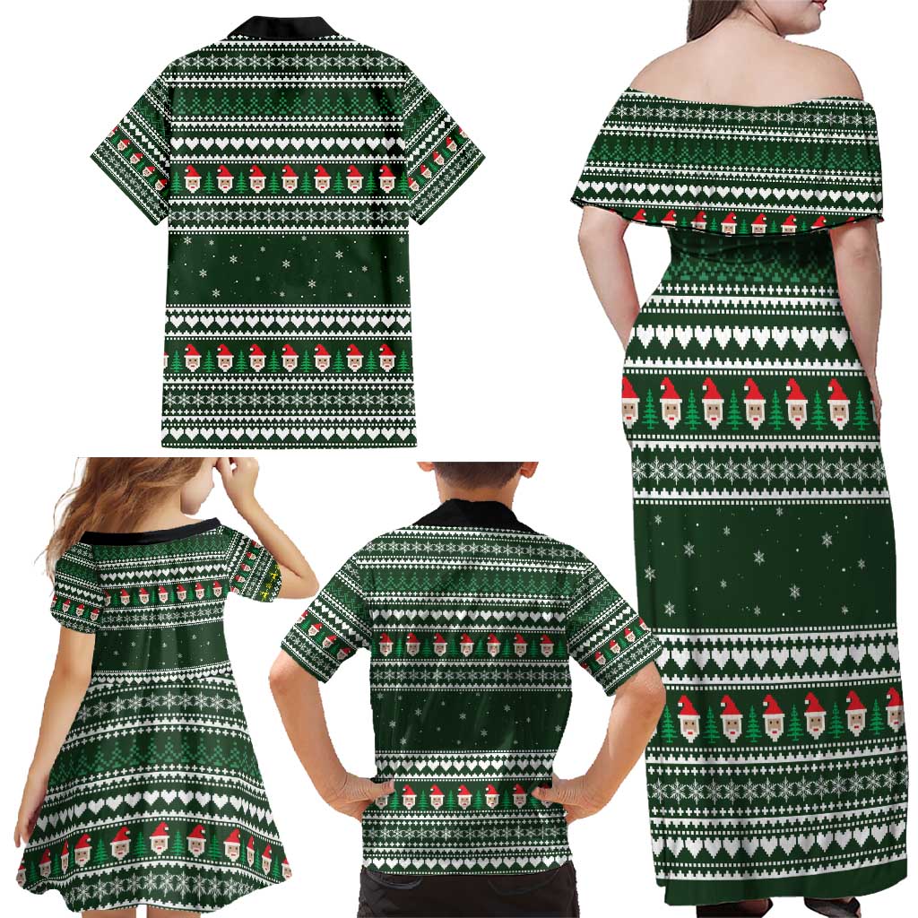 Sloth Christmas Family Matching Off Shoulder Maxi Dress and Hawaiian Shirt with Santa Hat, Presents, and Festive Pattern - Wonder Print Shop