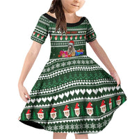 Sloth Christmas Family Matching Off Shoulder Short Dress and Hawaiian Shirt with Santa Hat, Presents, and Festive Pattern - Wonder Print Shop