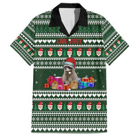 Sloth Christmas Family Matching Off Shoulder Short Dress and Hawaiian Shirt with Santa Hat, Presents, and Festive Pattern - Wonder Print Shop