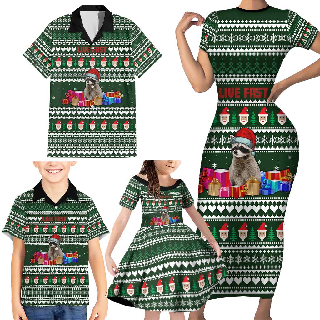 Sloth Christmas Family Matching Short Sleeve Bodycon Dress and Hawaiian Shirt with Santa Hat, Presents, and Festive Pattern - Wonder Print Shop