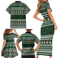 Sloth Christmas Family Matching Short Sleeve Bodycon Dress and Hawaiian Shirt with Santa Hat, Presents, and Festive Pattern - Wonder Print Shop