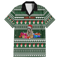 Sloth Christmas Family Matching Short Sleeve Bodycon Dress and Hawaiian Shirt with Santa Hat, Presents, and Festive Pattern - Wonder Print Shop