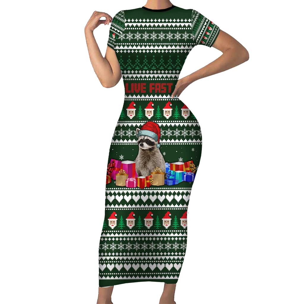 Sloth Christmas Family Matching Short Sleeve Bodycon Dress and Hawaiian Shirt with Santa Hat, Presents, and Festive Pattern - Wonder Print Shop