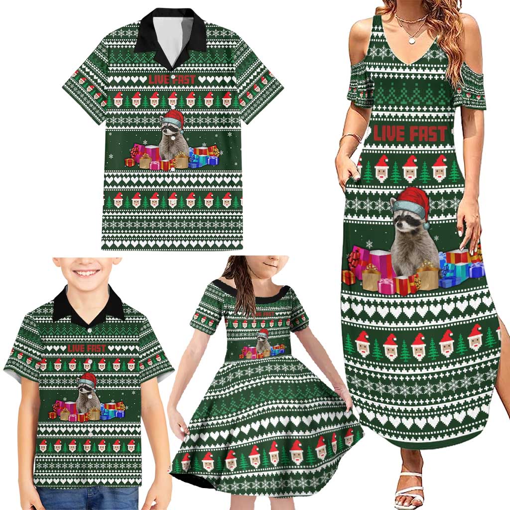Sloth Christmas Family Matching Summer Maxi Dress and Hawaiian Shirt with Santa Hat, Presents, and Festive Pattern - Wonder Print Shop
