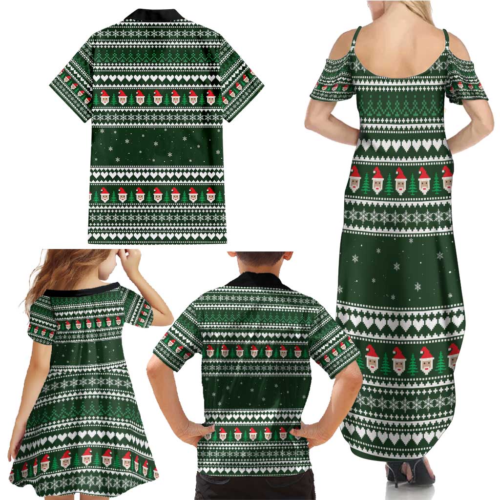 Sloth Christmas Family Matching Summer Maxi Dress and Hawaiian Shirt with Santa Hat, Presents, and Festive Pattern - Wonder Print Shop