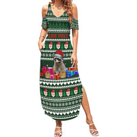 Sloth Christmas Family Matching Summer Maxi Dress and Hawaiian Shirt with Santa Hat, Presents, and Festive Pattern - Wonder Print Shop
