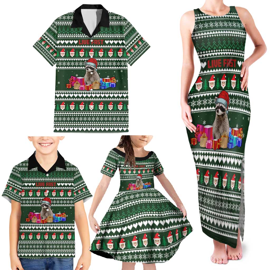 Sloth Christmas Family Matching Tank Maxi Dress and Hawaiian Shirt with Santa Hat, Presents, and Festive Pattern - Wonder Print Shop