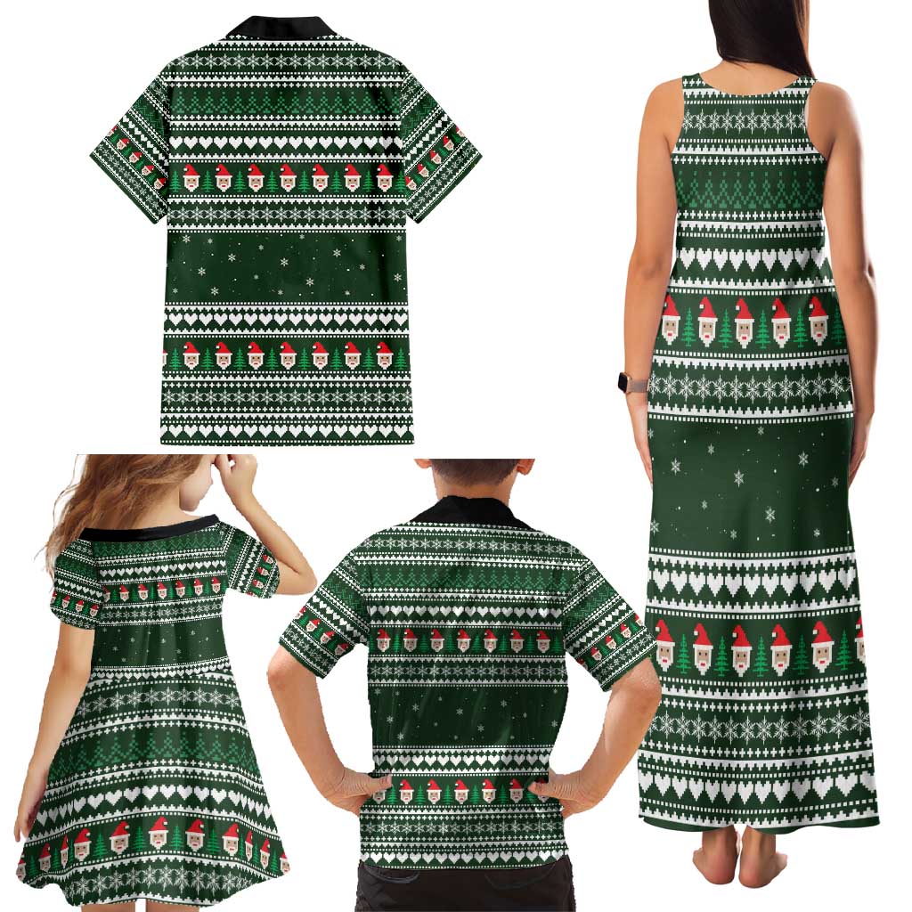 Sloth Christmas Family Matching Tank Maxi Dress and Hawaiian Shirt with Santa Hat, Presents, and Festive Pattern - Wonder Print Shop