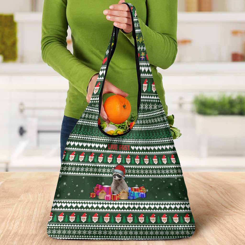 Sloth Christmas Grocery Bag with Santa Hat, Presents, and Festive Pattern - Wonder Print Shop