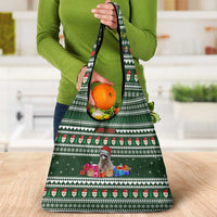 Sloth Christmas Grocery Bag with Santa Hat, Presents, and Festive Pattern - Wonder Print Shop